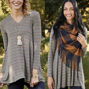 Matilda Jane | Windsong Tunic Long Sleeve V Neck Striped Jersey Top